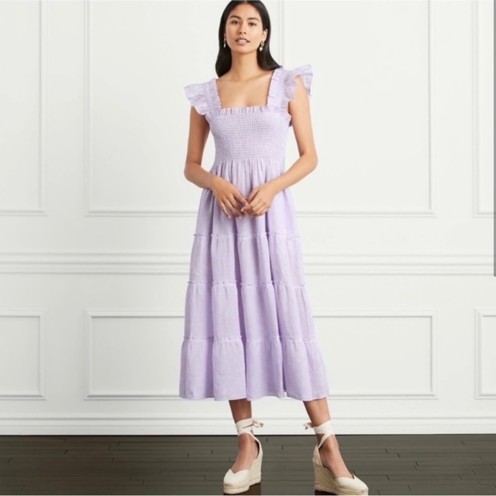 Hill House Nap Dress, Small, lilac and white stripe, 100% linen , NWT